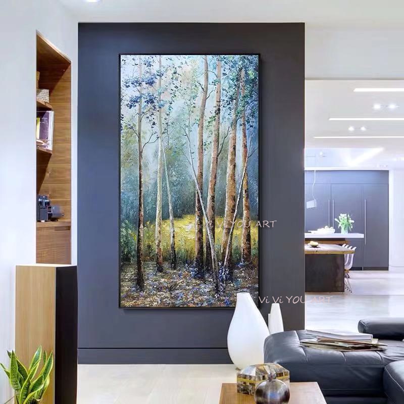 Whosale new Hand Painted Knife Abstract Tree Landscape Oil Painting on Canvas Wall Art Picture Living Room Wall Decor artwork