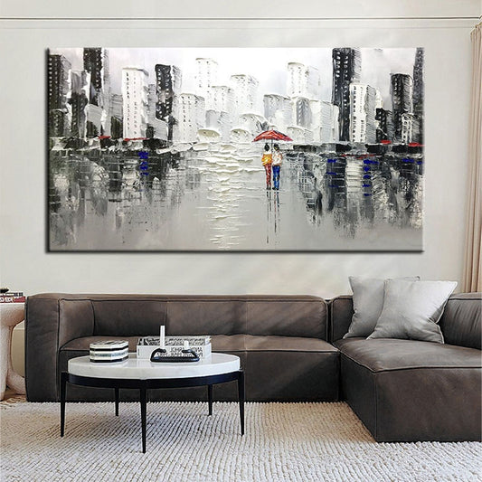100% Hand Painted Oil Painting Hand Made Retro City Landscape Abstrac Wall Pictures Wall Art Home Decor Large Size Frameless