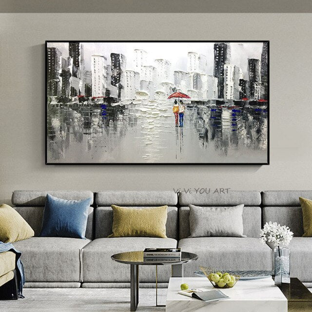100% Hand Painted Oil Painting Hand Made Retro City Landscape Abstrac Wall Pictures Wall Art Home Decor Large Size Frameless