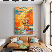 Load image into Gallery viewer, 100% Hand Painted Oil Painting Landscape Boat Impression Seascape Abstract Home Decor Wall Art Nordic Canvas Living Room Picture
