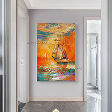 Load image into Gallery viewer, 100% Hand Painted Oil Painting Landscape Boat Impression Seascape Abstract Home Decor Wall Art Nordic Canvas Living Room Picture

