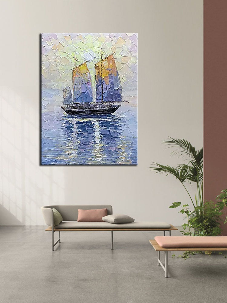 Oil Painting Handmade Sea Scenery Canvas Sailing