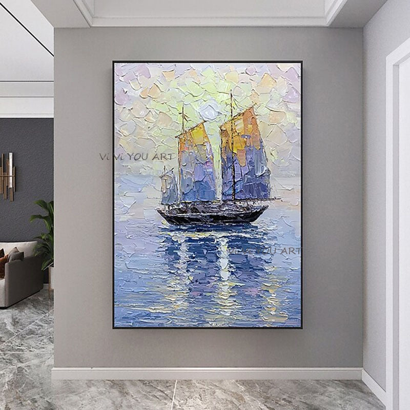 Oil Painting Handmade Sea Scenery Canvas Sailing
