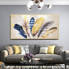 Load image into Gallery viewer, Home Wall Art 100% Hand-Painted Oil Painting Colorful Feather Abstract Canvas Painting Living Room Decoration Painting Entrance
