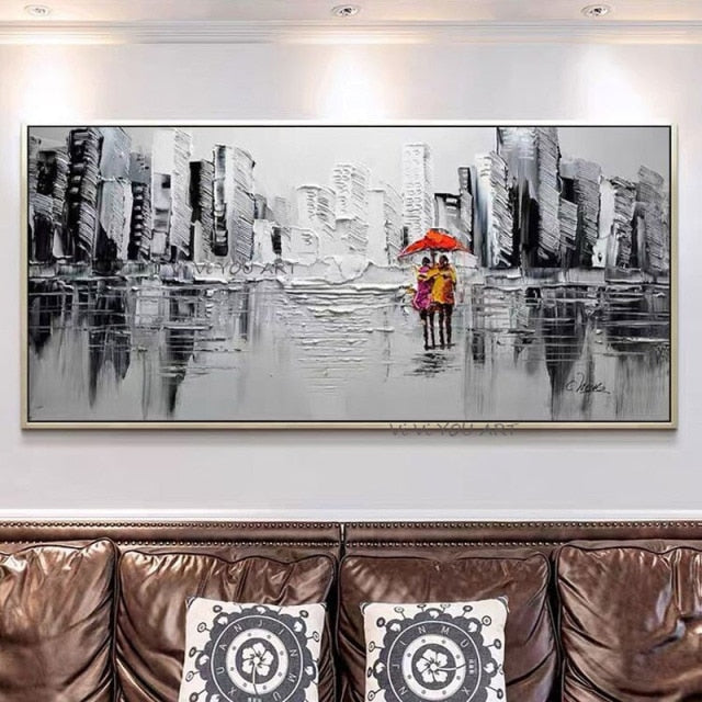 100% Hand Painted City Building Scenery Room Decoration Abstract Oil Painting On Canvas Wall Art For Living Room Wall Pictures