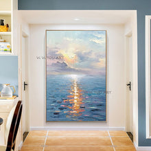 Load image into Gallery viewer, 100% Hand Painted Handmade Oil Painting On Canvas Seascape Sunrise Landscape Fine Art Living Room Decor Large Size Frameless
