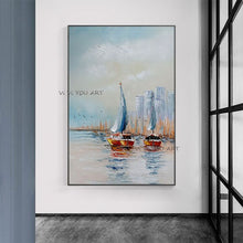 Load image into Gallery viewer, 100% Hand Painted Simple Abstract Sailing Boat Oil Painting Scenery Paintings Wall Pictures Canvas Art Unframed Artwork
