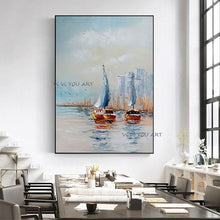 Load image into Gallery viewer, 100% Hand Painted Simple Abstract Sailing Boat Oil Painting Scenery Paintings Wall Pictures Canvas Art Unframed Artwork
