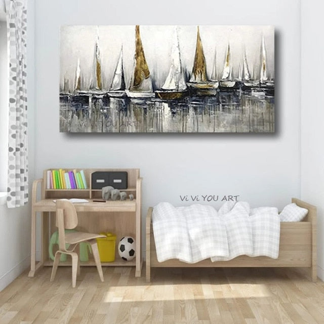 100% Hand Painted Handmade Oil Paintings Retro Seascape Sails Abstract Wall Pictures Canvas Home Decoration Large Frameless