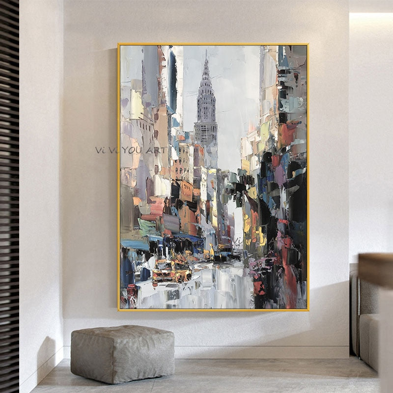 100% Hand Painted Wall Art Wall Pictures Abstract City Landscape Oil Painting Handmade For Living Room Home Decor No Framed