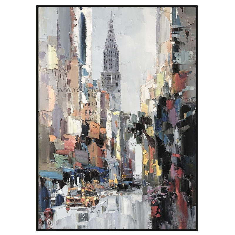 100% Hand Painted Wall Art Wall Pictures Abstract City Landscape Oil Painting Handmade For Living Room Home Decor No Framed