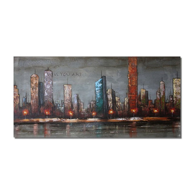 100% Hand Painted Oil Painting Painting Modern City Abstract Minimalistic Wall Art Canvas Painting For Home Decor Frameless