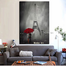 Load image into Gallery viewer, Large Hand Painted Landscape Oil Painting Canvas lover walk under Tower painting Wall Art Pictures For Living Room Home Decor
