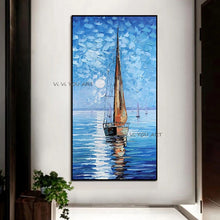 Load image into Gallery viewer, Art Oil Painting 100% Hand Painted Landscape Canvas Wall Art Canvas Seascape Sailing Boat Abstract Home Decor Wall Pictures
