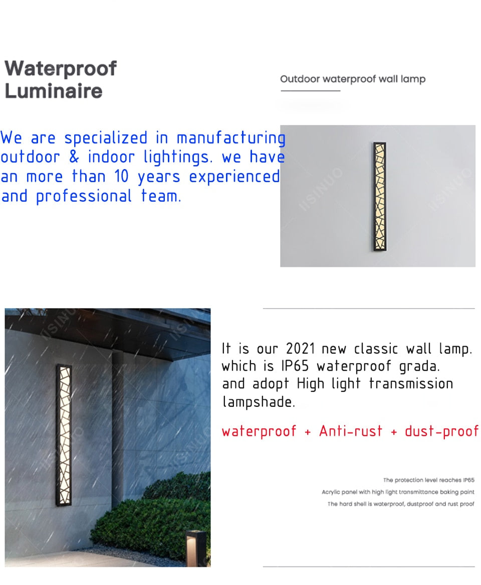 Waterproof outdoor wall lamp LED Tall Wall Lamp IP65 Aluminum Light Garden Villa porch Sconce Light 110V 220V Sconce Luminaire