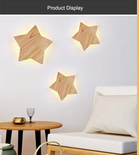Load image into Gallery viewer, Modern Creative Wall Lamps Solid Wood light Star shape Living Room Corridor Stair Lighting Decoration Bedroom Beside E27 Lamp
