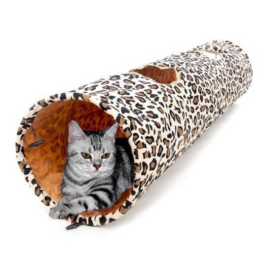 New Pet Tunnel Bulk Cat Toys Cat Tunnel Leopard Print Crinkly Cat Fun 2 Holes Long Tunnel Kitten Toys Rabbit Play Tunnel