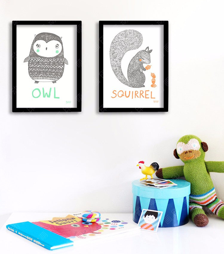 wall paintings Nordic owl squirrel Posters decorative wall painting Canvas Art Print Wall Pictures Home Decoration