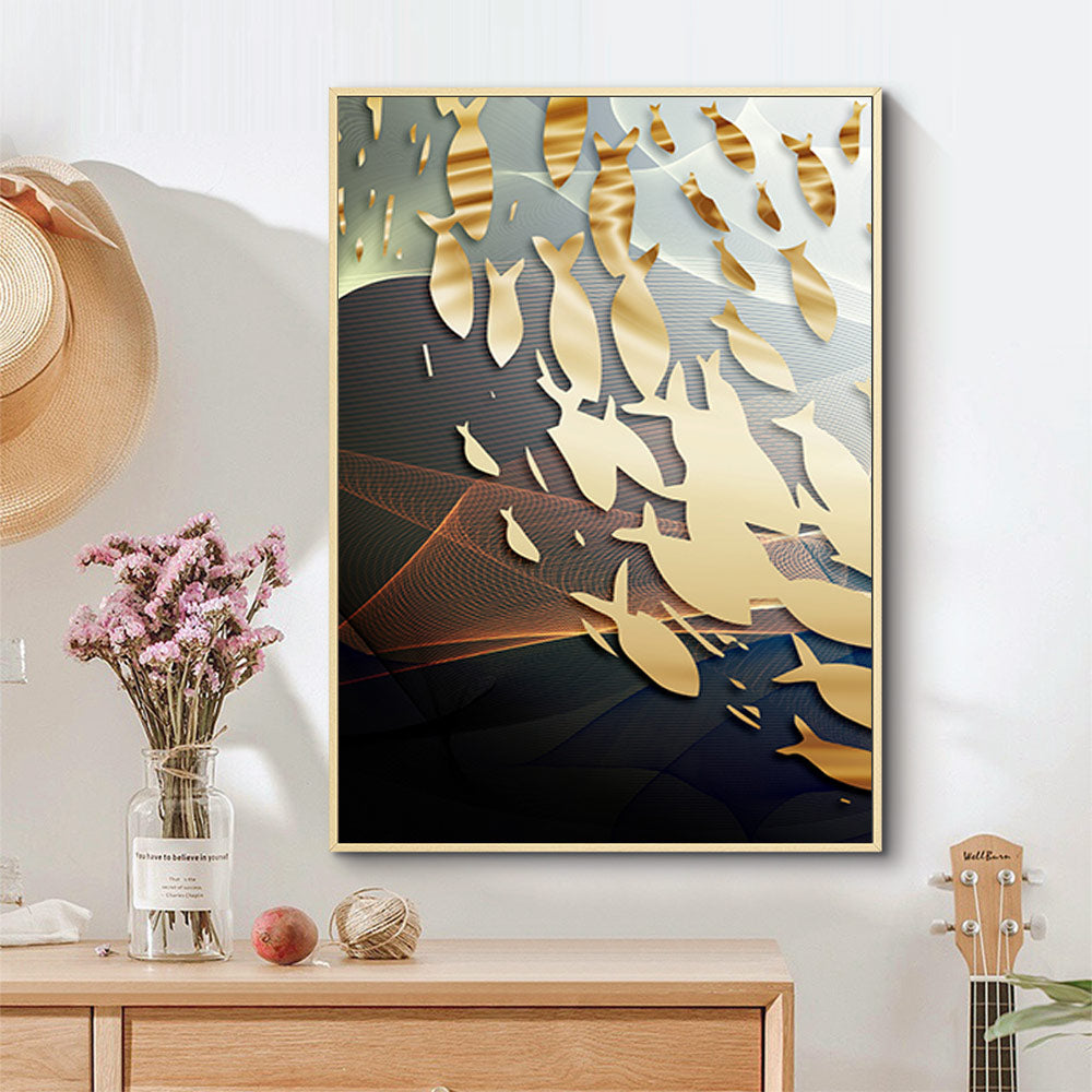 Print Canvas Painting Nordic Abstract Golden Fishes Poster Picture Home Decor Modern Wall Art Unframed