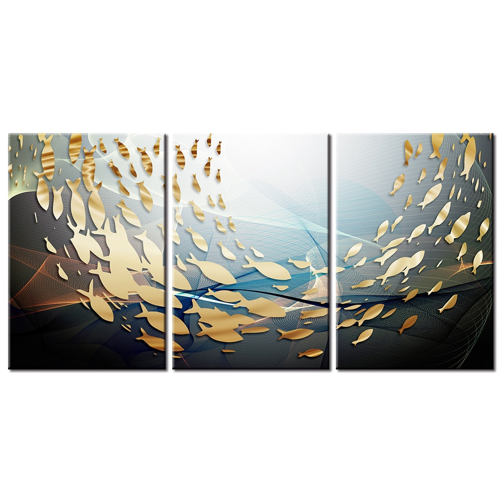 Print Canvas Painting Nordic Abstract Golden Fishes Poster Picture Home Decor Modern Wall Art Unframed