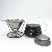 Load image into Gallery viewer, Free Shipping High-quality stainless steel coffee filter set +580 ml lovely glass coffee pot + natural wood cup holder
