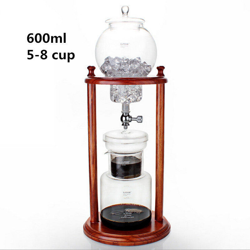 600ML high-capacity wooden frame glass coffee pot set / high quality drip filter coffee pot ice drop coffee filter tool