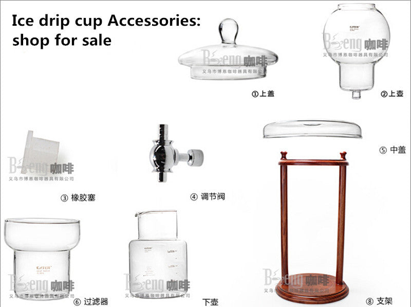 600ML high-capacity wooden frame glass coffee pot set / high quality drip filter coffee pot ice drop coffee filter tool