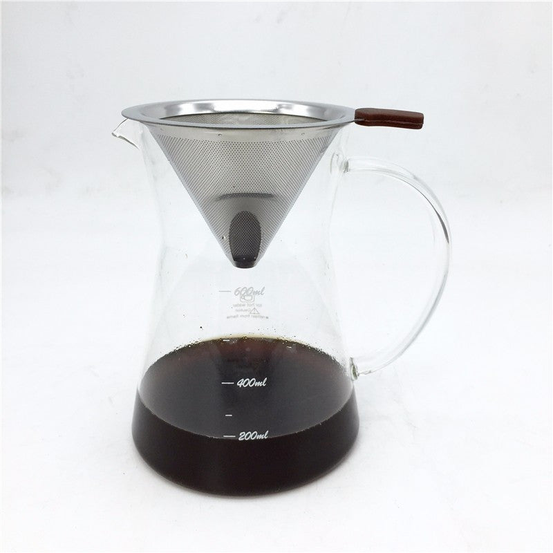 600ML glass pot + stainless steel coffee filter / filters coffee pot brewing tool glass measuring cup teapot Coffee ware