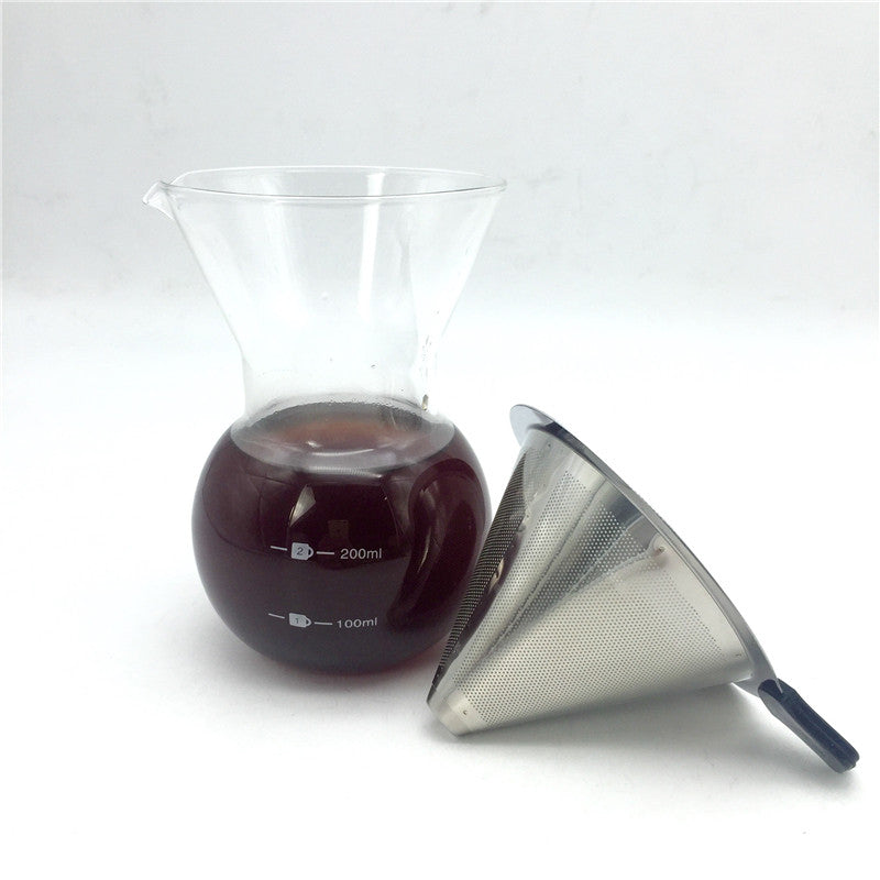 The new 200ML glass coffee pot + metal filter /multi-functional glass measuring cup teapot manual brew pot coffee tea tools