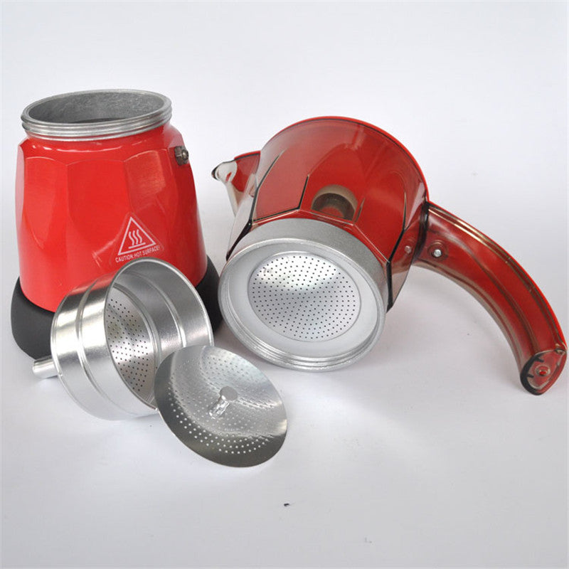 6 cups filter cartridge material Aluminium electric Moka pot/Mocha coffee pots filtering tools filter coffee pot in red and blue