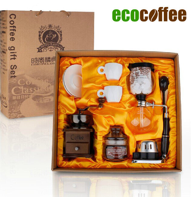 1Set Free Shipping Romantic coffee gift box 3 cups syphon  maker grinding machine royal coffee beans lovers coffee cup