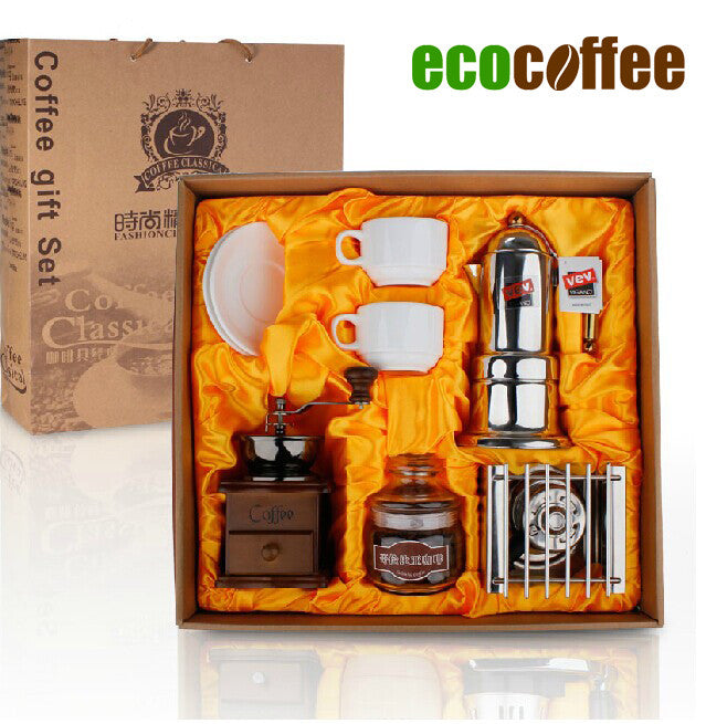 FREE Shipping Original in Stock Coffee Gift Sets Coffee Moka Pot Coffee Grinder Gas Stove Coffee Ceramic Cups