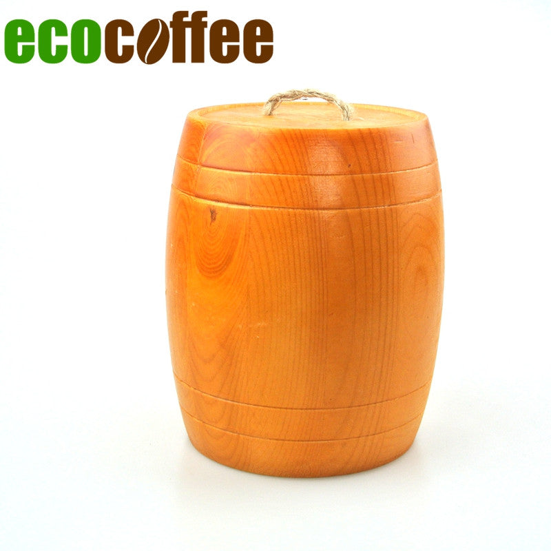 1PC Free Shipping 2 Pounds Pine Coffee Bean Barrel Coffee Bean Baskets Coffee Bean Cans