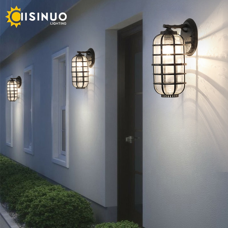 Waterproof Outdoor Wall Lighting E27 Bulb Retro Vintage Black Glass for Garden Porch Sconce Wall Lights 96 220V Sconce Luminaire