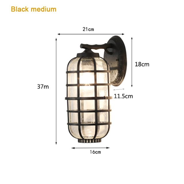 Waterproof Outdoor Wall Lighting E27 Bulb Retro Vintage Black Glass for Garden Porch Sconce Wall Lights 96 220V Sconce Luminaire
