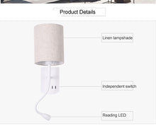 Load image into Gallery viewer, Modern reading wall lamps bedside wall light with switch Fabric lampshade E27 holder Adjustable Tube Home indoor Bedroom Fixture
