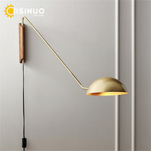 Load image into Gallery viewer, Reading Wall Lamp Rotatable Long Arm Modern Design Gold Black for Living room Sofa Lighting Wall Mounted with Wooden Base 96-240
