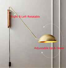 Load image into Gallery viewer, Reading Wall Lamp Rotatable Long Arm Modern Design Gold Black for Living room Sofa Lighting Wall Mounted with Wooden Base 96-240
