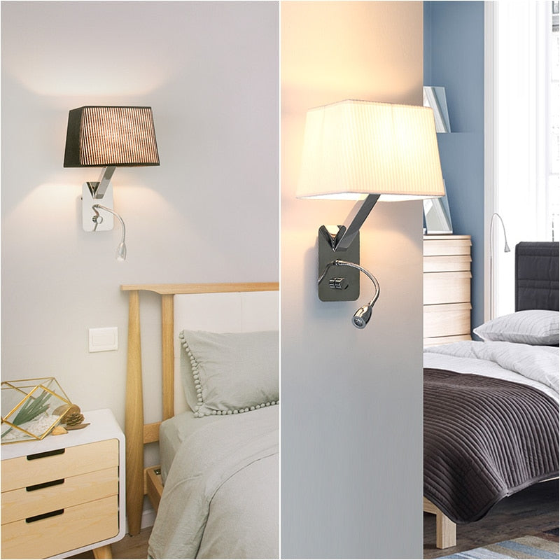 Modern Reading Wall Lamps Bedside Wall Light With Switch Fabric Lampshade E27 Holder Adjustable Tube Home indoor Bedroom Fixture