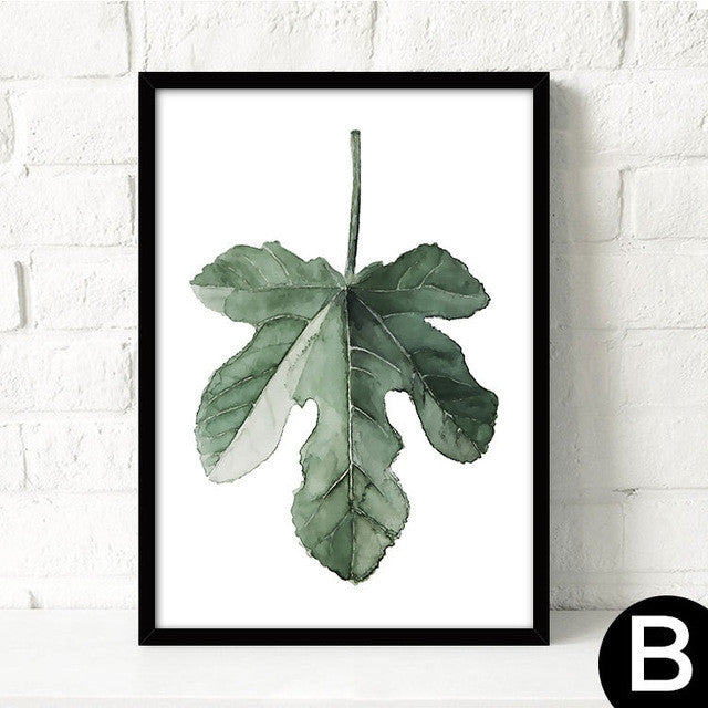 Watercolor Tropical Plant leaves Canvas Art Print Poster , Nordic Green Plant leaf rural Wall Pictures for Home Decoration