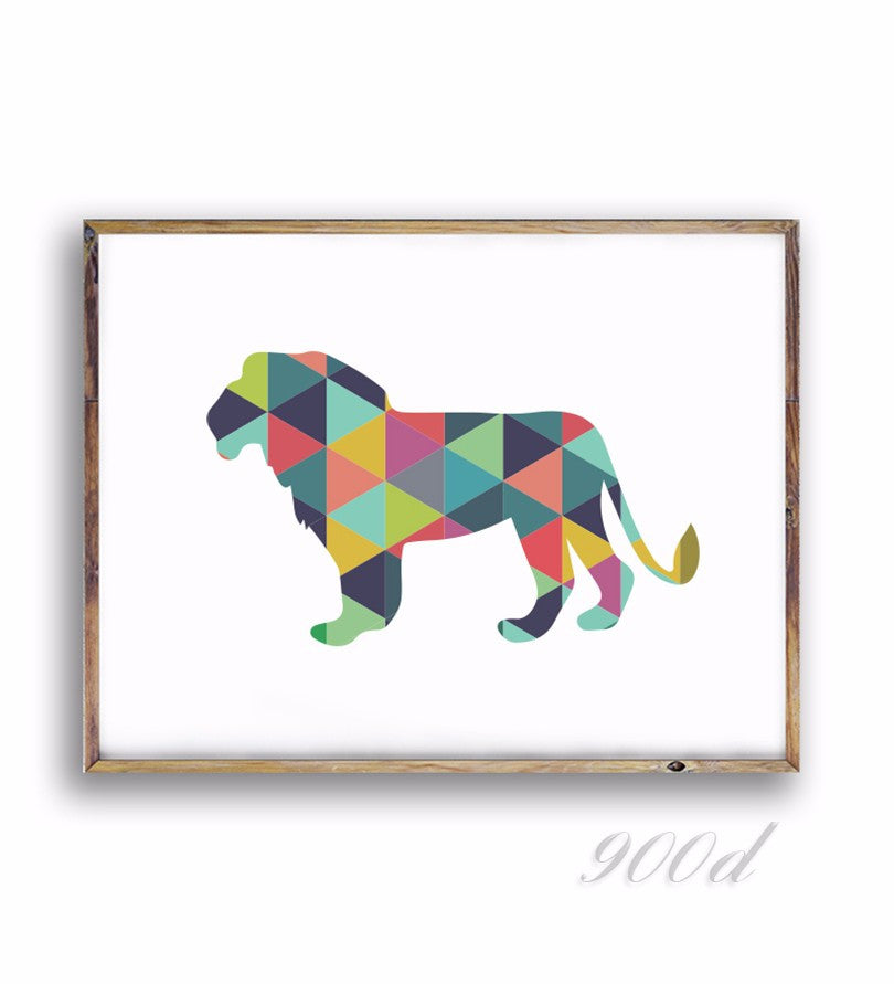 Geometric Lion Canvas Art Print Painting Poster, Wall Pictures For Home Decoration, Frame not include 237-36