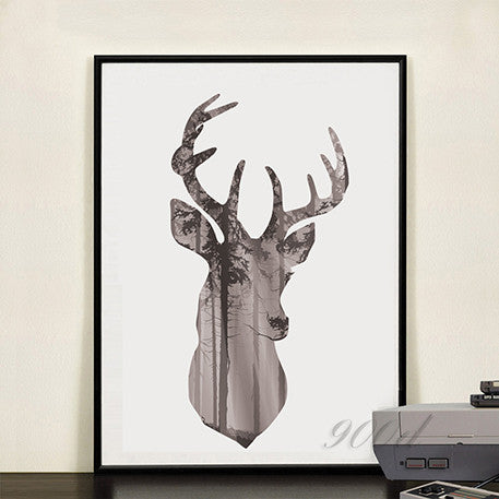 silhouette of deer head with pine forest Canvas Art Print Painting Poster,  Wall Picture for Home Decoration, Home Decor FA396-4