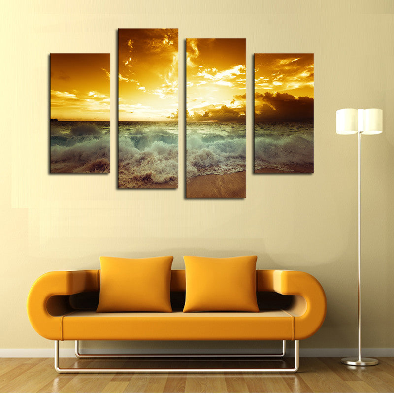 4 Pcs(No Frame) High Quality Hot Sell The Family Decorates Sea wave Print in the Oil Painting On  Canvas Wall Art Picture Gift