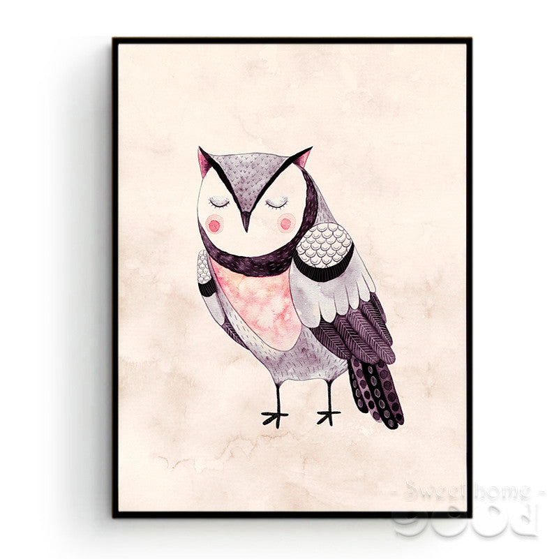 Watercolor Owls Canvas Art Print Poster, Wall Pictures for Home Decoration, Giclee Wall Decor CM025-3