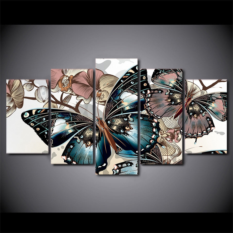 5 panel art Abstract floral butterfly Painting on canvas