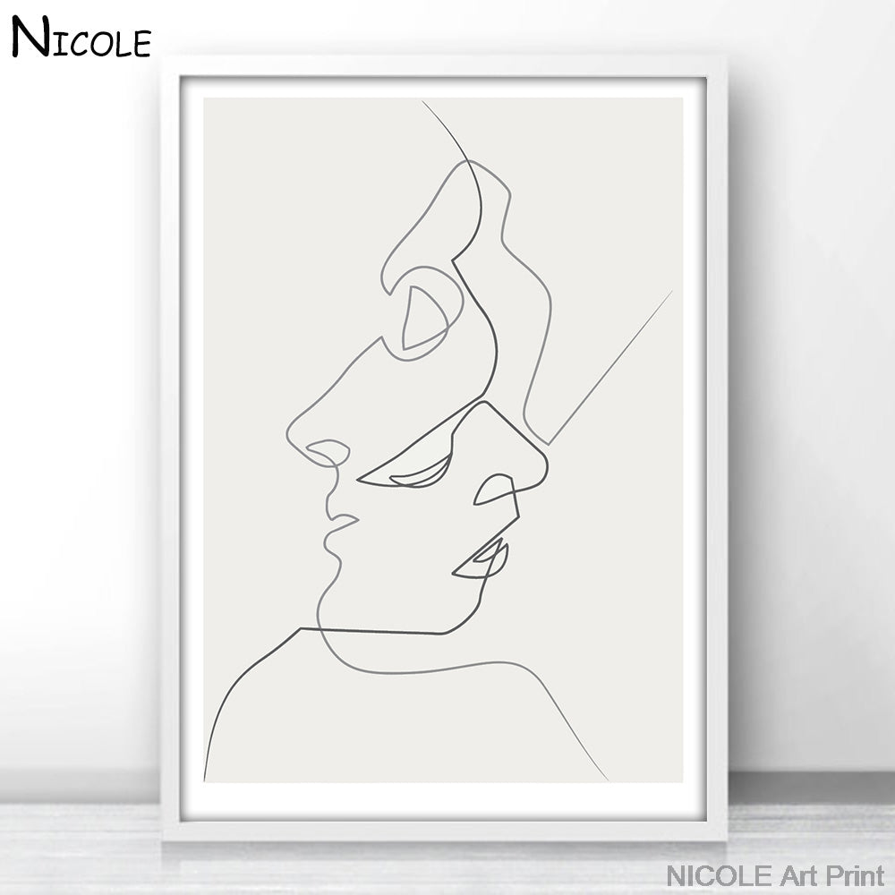 KISS - One Line Drawing Face Sketches Minimalist Art Canvas Poster Painting Black White Abstract Picture Print Modern Home Decor