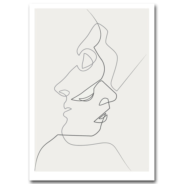 KISS - One Line Drawing Face Sketches Minimalist Art Canvas Poster Painting Black White Abstract Picture Print Modern Home Decor