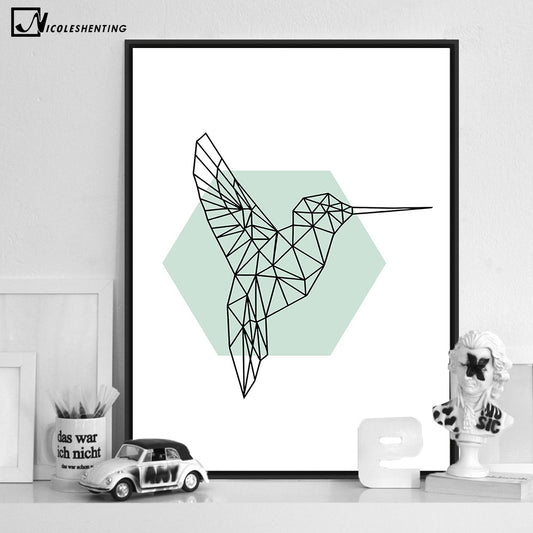 Nordic Art Geometry Woodpecker Bird Canvas Poster Minimalism Painting Abstract Wall Picture Print Modern Home Room Decoration