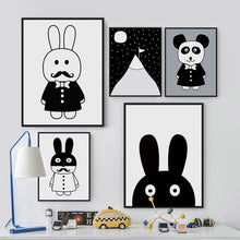 Load image into Gallery viewer, Modern Minimalist Nordic Black White Kawaii Animals A4 Large Art Prints Poster Kids Room Home Decor Wall Picture Canvas Painting
