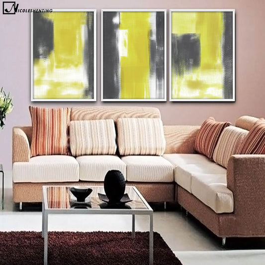 Gray and Yellow Abstract Minimalist Art Canvas Poster Painting Wall Picture Print Modern Home Living Room Decoration